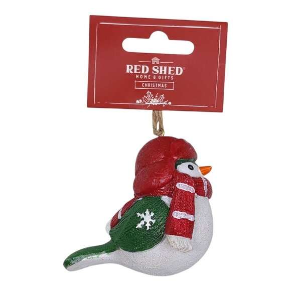 Red Shed Christmas Resin Bird Ornament With Scarf & Hat Tree Ornament Red Green - Picture 10 of 10